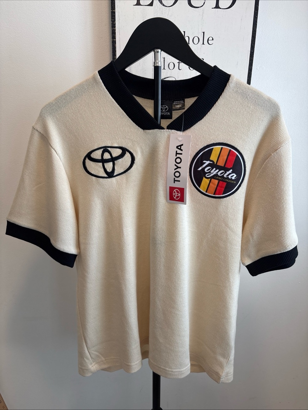 Toyota Men’s LAND CRUISER V-neck Ringer Shirt Sz S Embroidered Patch NWT TRD!!
